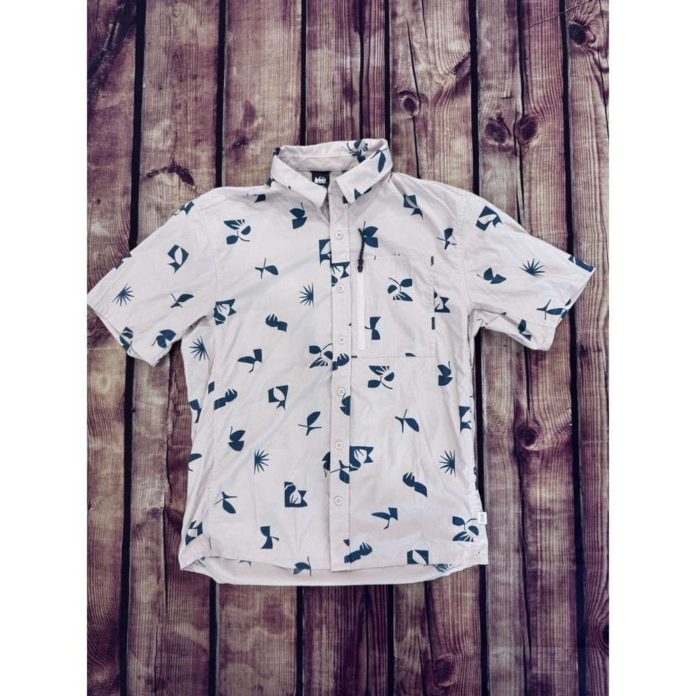 REI Co-op Tropical Floral Short Sleeve Collared Button-Up Shirt Pockets